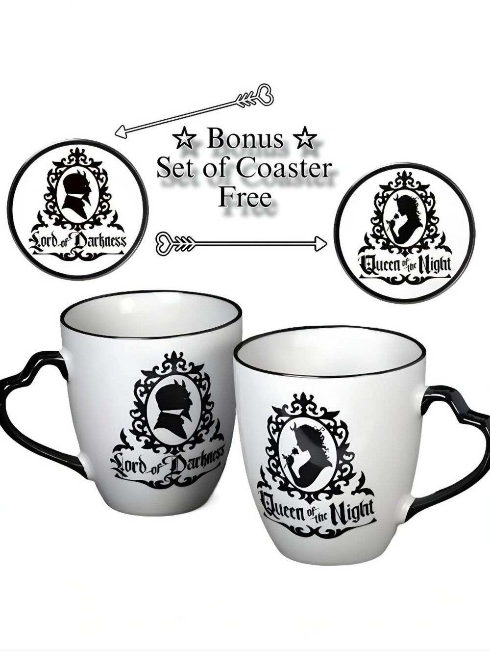 Alchemy Gothic Queen & Lord Mug Coaster Set Black White Feline Royalty NWT OS
